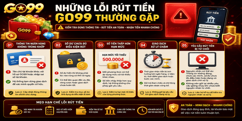 Những lỗi rút tiền GO99 thường gặp